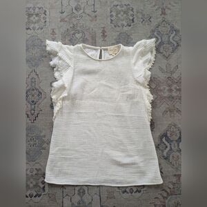 Sezane White Ruffled Sleeve Cotton Top